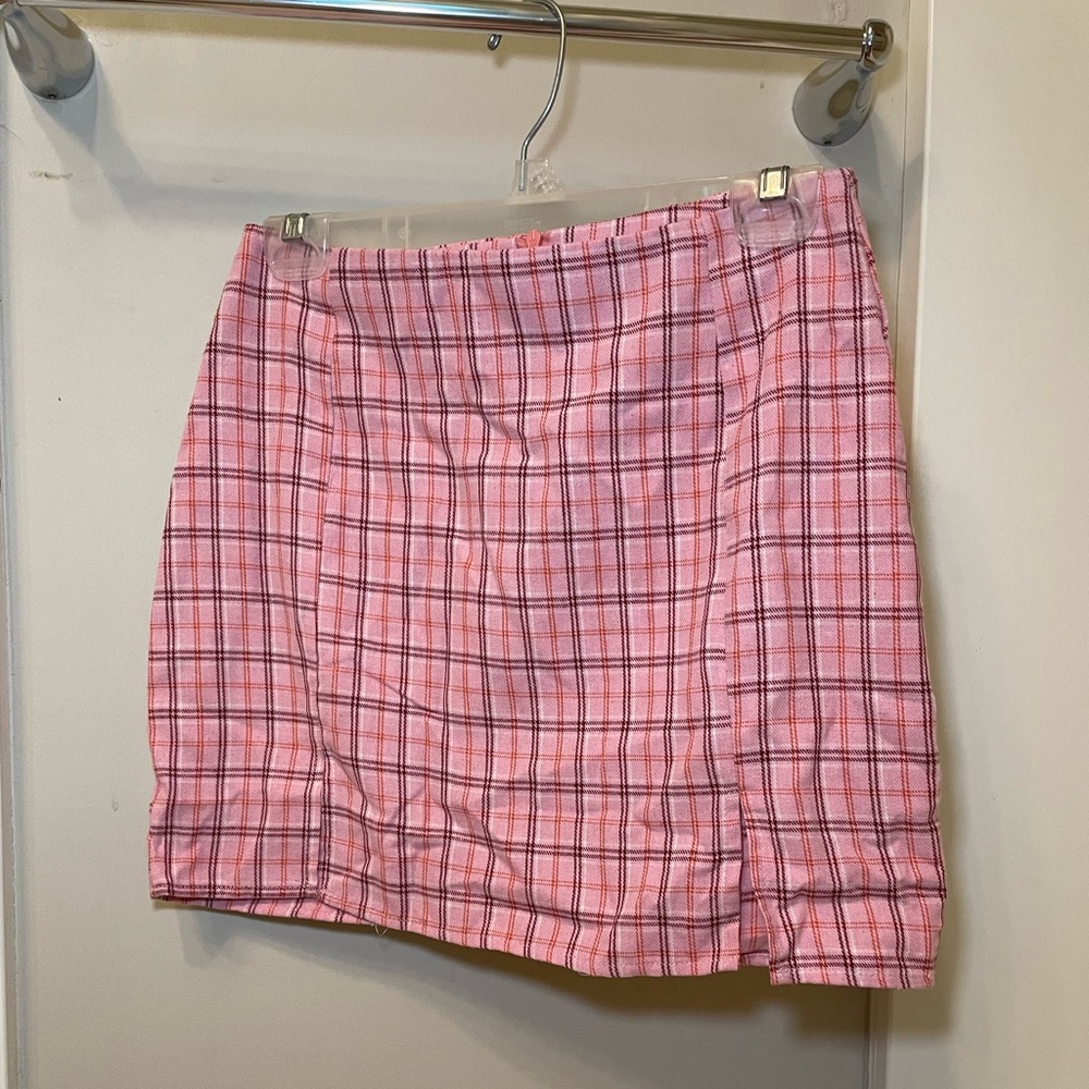 pink plaid mini skirt